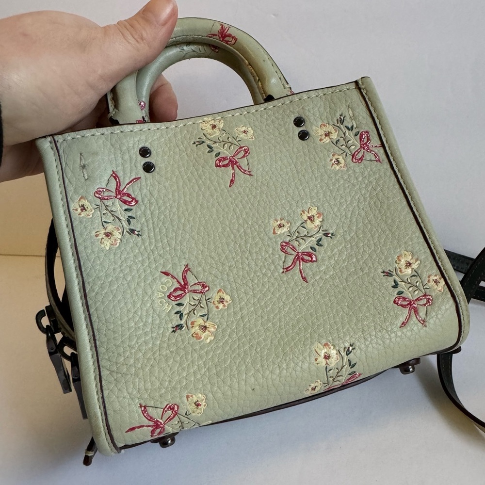 Coach Rogue 17 Bag 1941 With Floral Bow Print Light Green‎ Pink Mini Crossbody - Picture 3 of 15